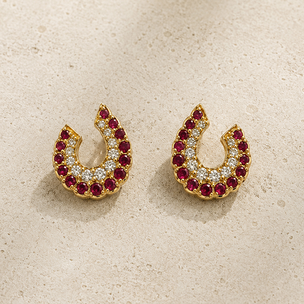 14K Ruby Diamond Swirl Earrings